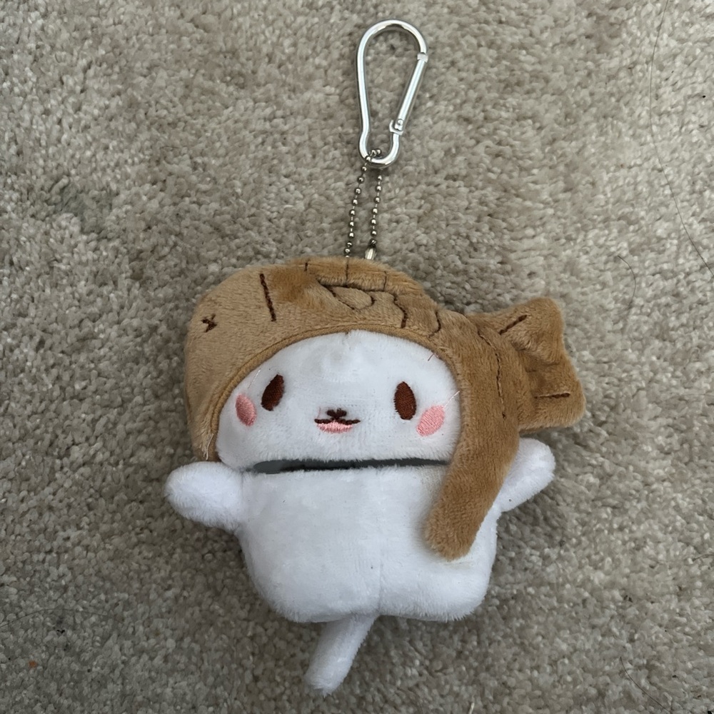 Cute White Kitten with Taiyaki Hat Plush Airpod 3 Case w/Keychain